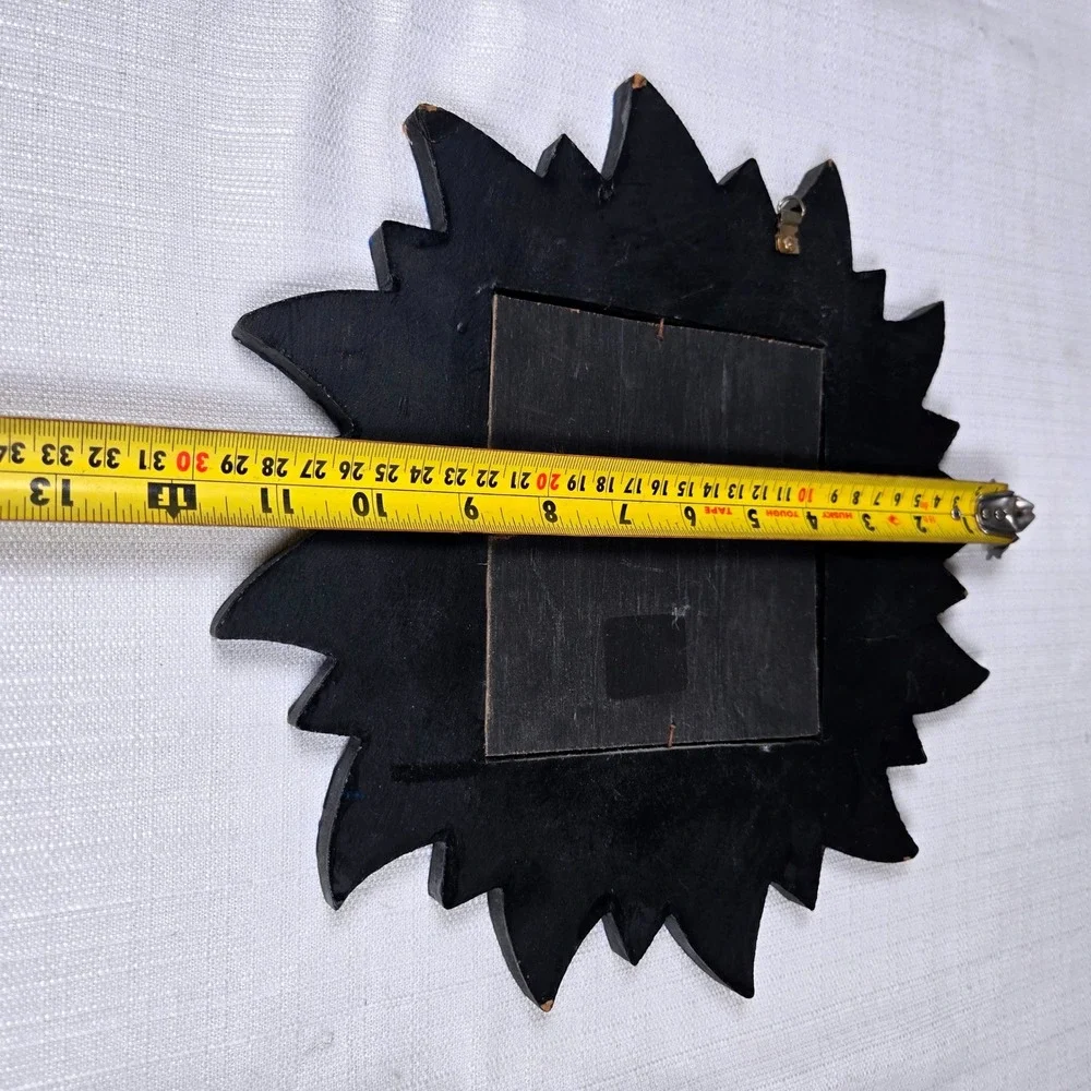 Vintage Celestial Sun Moon Wall Mirror Hand Painted Blue Gold Wood Indonesia 12